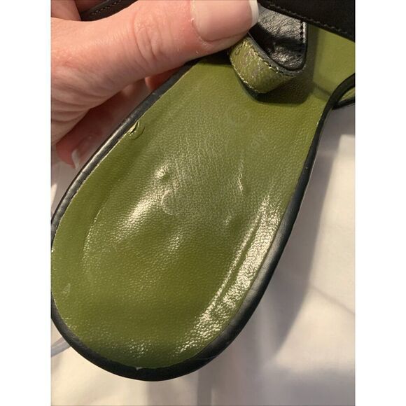 Gucci Authentic Black Olive Green Leather Medium Heel Sling Black Sandals 5 B - Picture 7 of 8